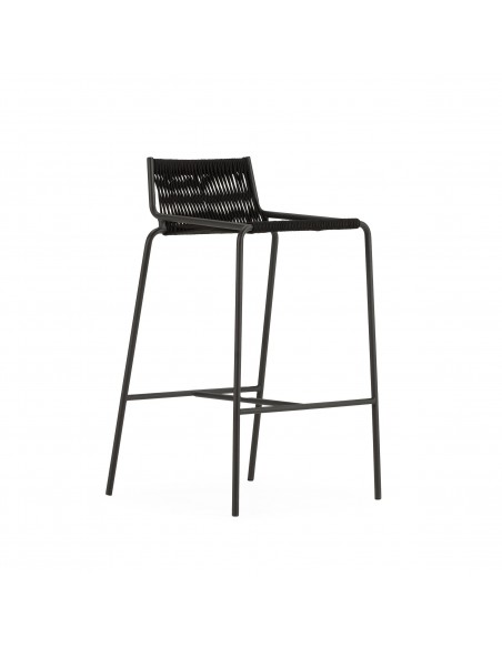 Taburete exterior en cuerda EMILY 65 y base de metal negro