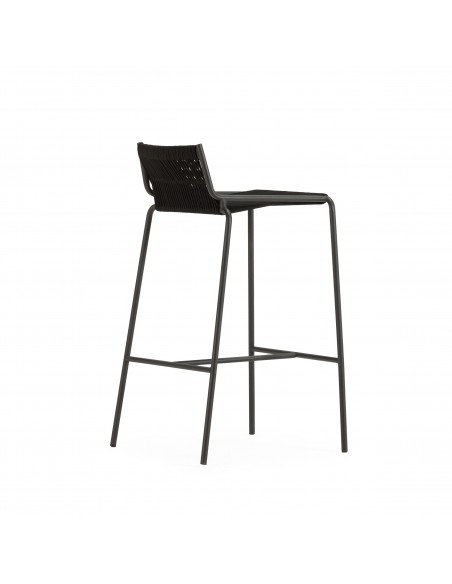 Taburete exterior en cuerda EMILY 65 y base de metal negro