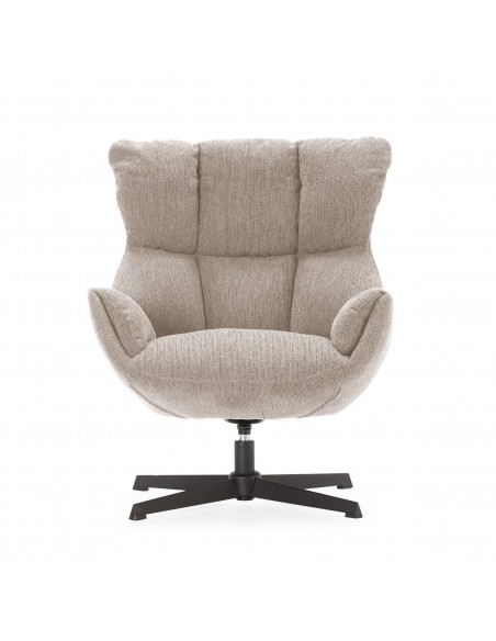 Sillón giratorio de diseño ODETTE en tejido beige y metal negro