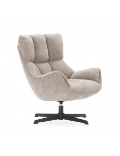 Sillón giratorio de diseño ODETTE en tejido beige y metal...