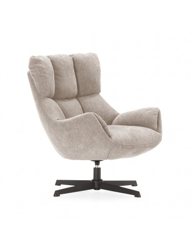Poltrona giratória de design ODETTE em tecido bege e metal preto