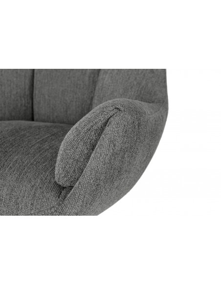 Sillón giratorio de diseño ODETTE en tejido gris y metal negro