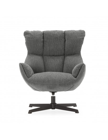 Sillón giratorio de diseño ODETTE en tejido gris y metal negro