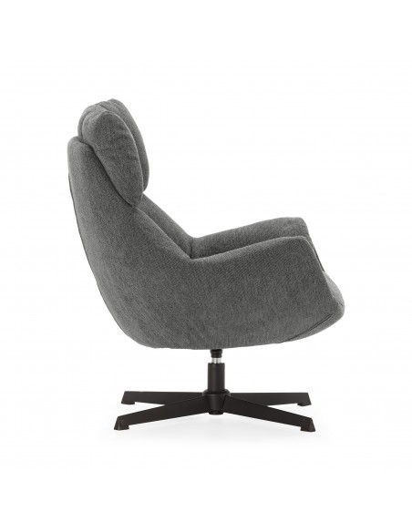 Sillón giratorio de diseño ODETTE en tejido gris y metal negro