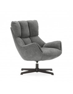 Sillón giratorio de diseño ODETTE en tejido gris y metal...