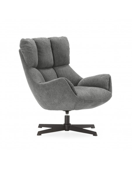Poltrona giratória de design ODETTE em tecido cinza e metal preto