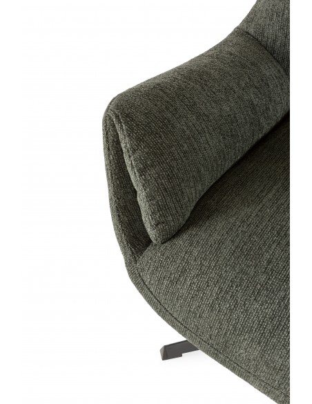 Sillón giratorio de diseño ODETTE en tejido verde y metal negro