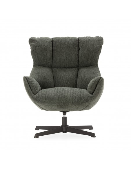Sillón giratorio de diseño ODETTE en tejido verde y metal negro