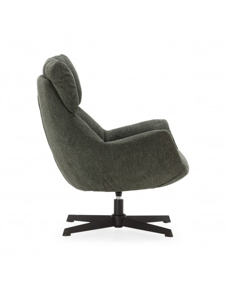 Poltrona giratória de design ODETTE em tecido verde e metal preto