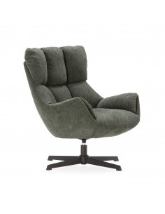 Sillón giratorio de diseño ODETTE en tejido verde y metal...