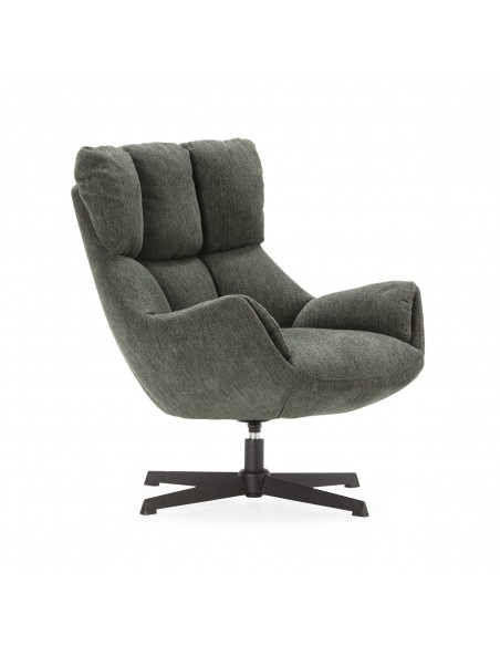 Poltrona giratória de design ODETTE em tecido verde e metal preto