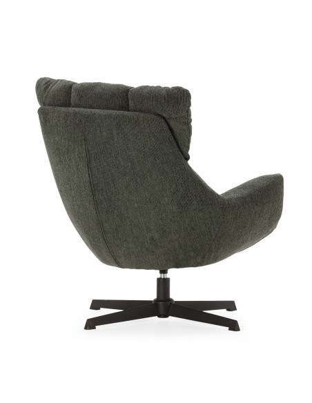 Poltrona giratória de design ODETTE em tecido verde e metal preto