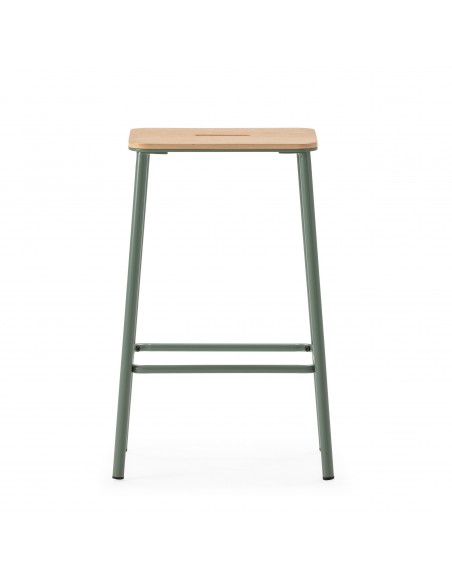 Banqueta minimalista ABBA 65, metal água-marinha e assento em madeira Carvalho