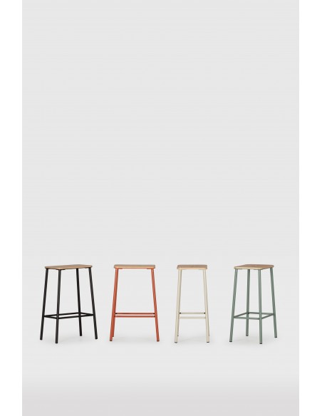 Banqueta minimalista ABBA 65, metal telha e assento em madeira de Carvalho