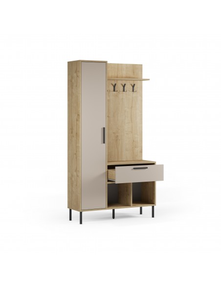 Móvei de hall com bengaleiro HEIDY 195 x 108, carvalho e melamina creme