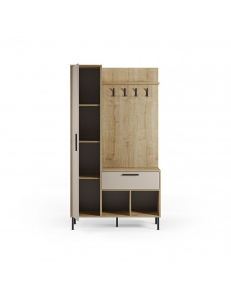 Móvei de hall com bengaleiro HEIDY 195 x 108, carvalho e melamina creme