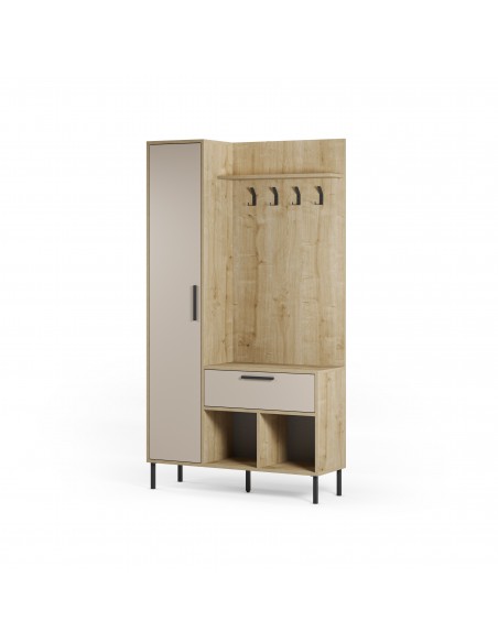 Móvei de hall com bengaleiro HEIDY 195 x 108, carvalho e melamina creme