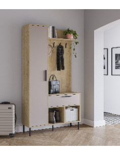 Móvei de hall com bengaleiro HEIDY 195 x 108, carvalho e... 2