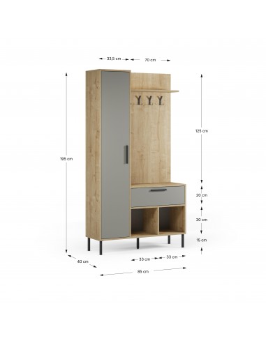 Recibidor con perchero HEIDY 195 x 108,...