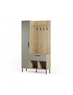 Recibidor con perchero HEIDY 195 x 108, melamina roble y...