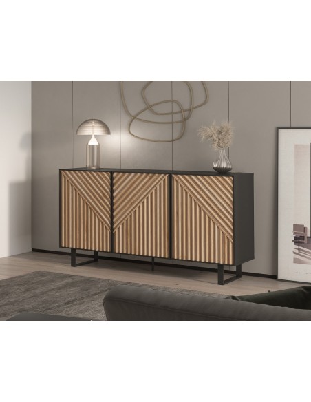 Aparador ALANA 150 x 80 en melamina roble y negro
