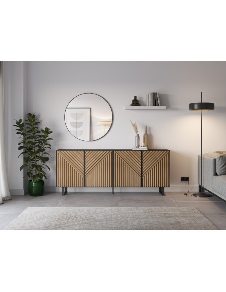 Aparador ALANA 200 x 80 em melamina carvalho e preta