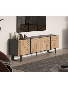 Mueble de TV ALANA 161 x 55, en melamina roble y negro 2