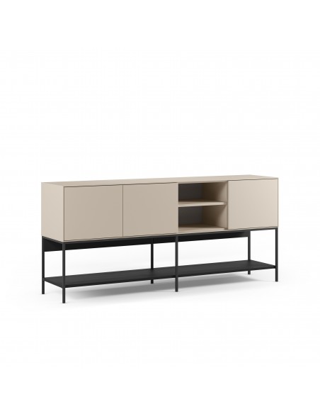 Aparador design AMIRA 180 x 80, melamina creme e metal preto