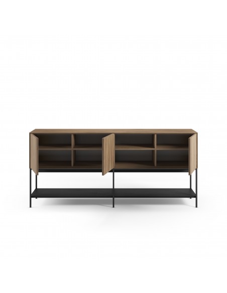 Aparador design AMIRA 180 x 80, melamina carvalho e metal preto