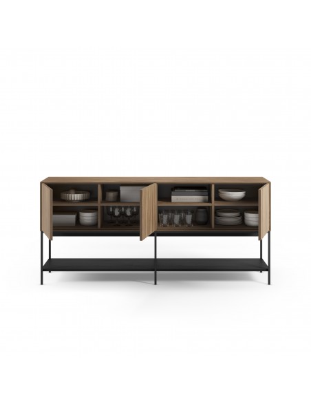 Aparador de diseño AMIRA 180 x 80, melamina roble y metal negro