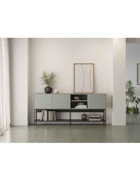 Aparador de diseño AMIRA 180 x 80, melamina verde y metal negro