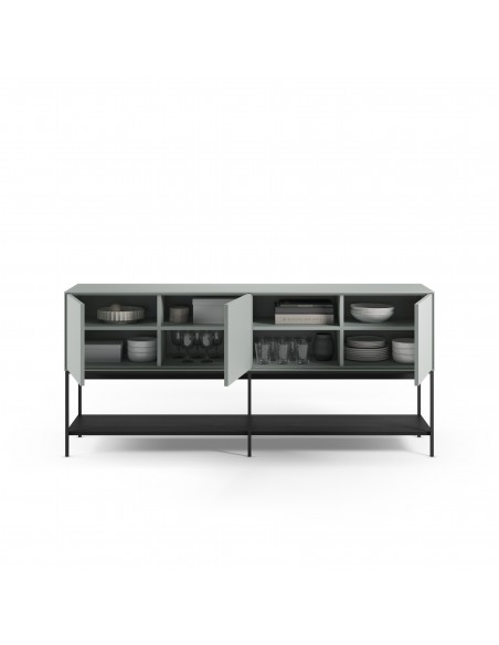 Aparador de diseño AMIRA 180 x 80, melamina verde y metal negro