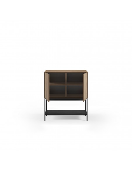 Móvel auxiliar de design AMIRA 80 x 90, melamínico carvalho e metal preto