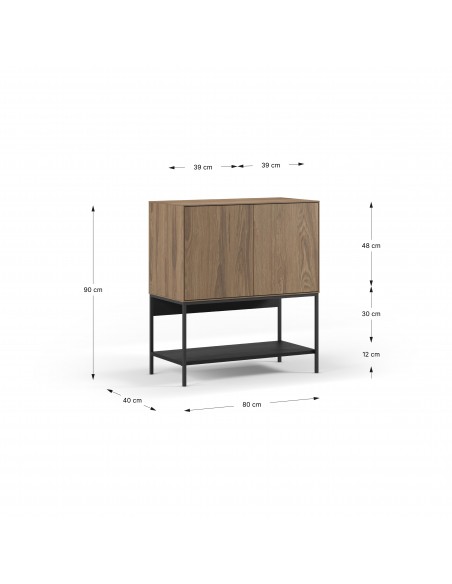 Mueble auxiliar de diseño AMIRA 80 x 90, melamina roble y metal negro