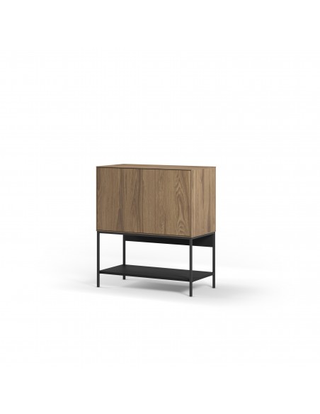 Móvel auxiliar de design AMIRA 80 x 90, melamínico carvalho e metal preto