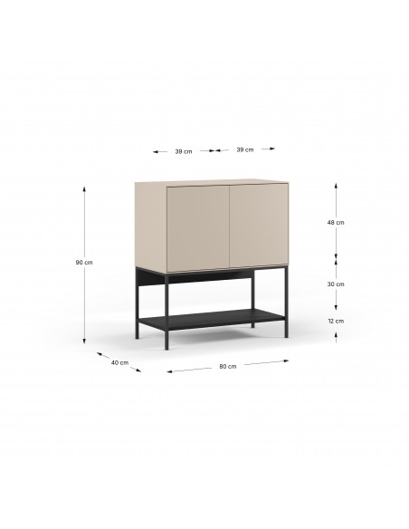 Mueble auxiliar de diseño AMIRA 80 x 90, melamina crema y patas de metal negro