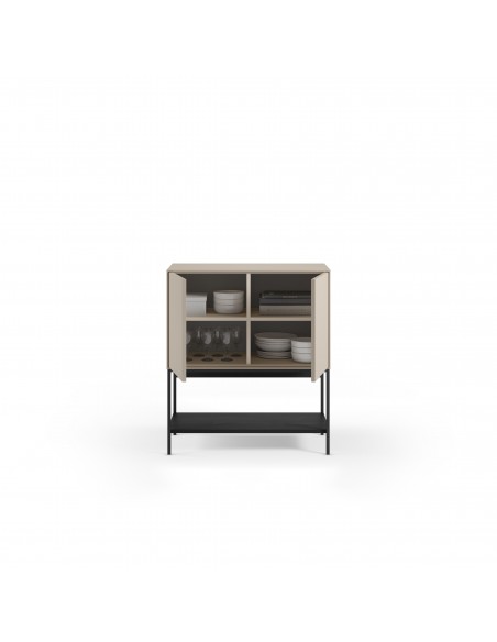 Móvel auxiliar de design AMIRA 80 x 90, melamínico crema e metal preto