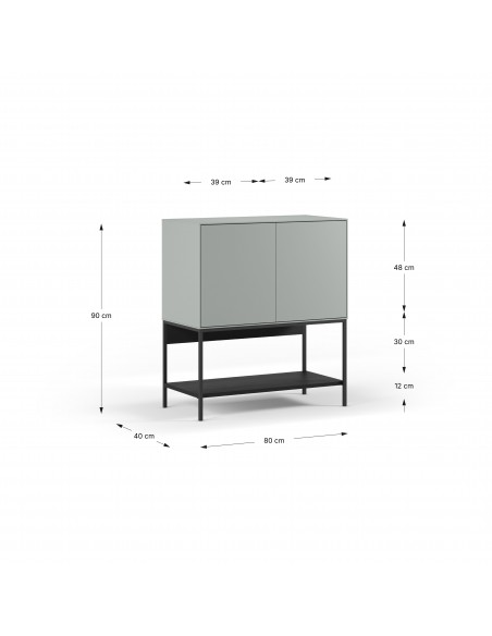 Mueble auxiliar de diseño AMIRA 80 x 90, melamina verde y metal negro