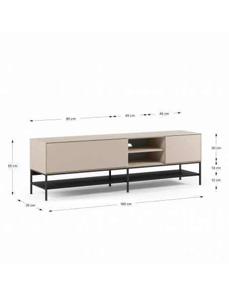 Mueble TV de diseño AMIRA 180 x 55, melamina crema y metal negro