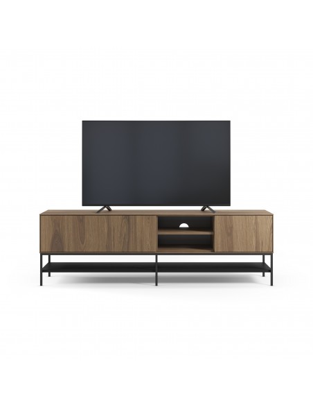 Mueble TV de diseño AMIRA 180 x 55, melamina roble y metal negro