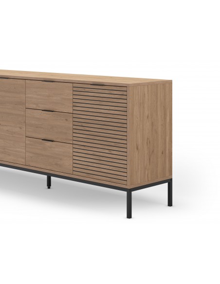 Aparador moderno ARIEL 180 x 80, melamina sepet y metal negro