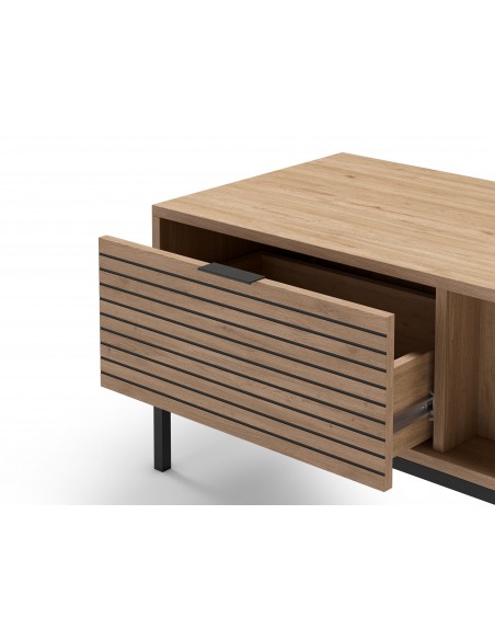 Mesa de centro moderna ARIEL 110 x 45, 2 cajones en melamina sepet y metal