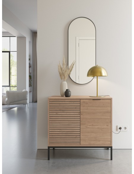 Móvel auxiliar moderno ARIEL 80 x 80, MDF em melamina sepet e pés de metal