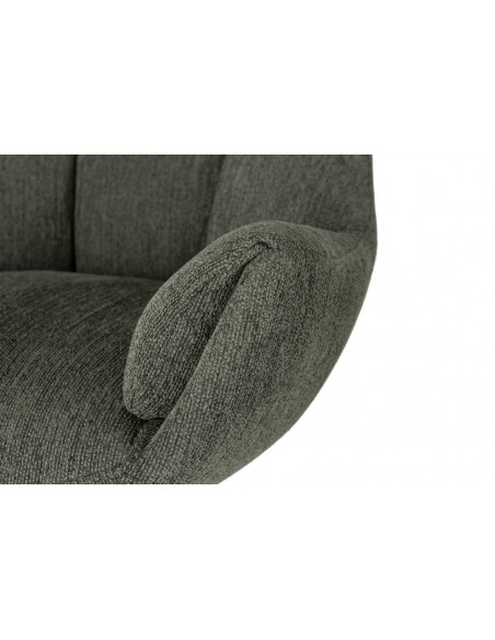 Sillón giratorio de diseño ODETTE en tejido verde y metal negro