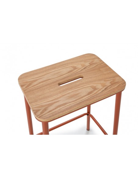 Banqueta minimalista ABBA 65, metal telha e assento em madeira de Carvalho