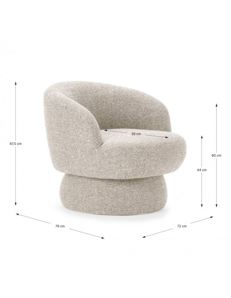 Sillón giratório de diseño curvilíneo DALI en tejido chenille