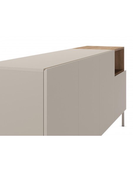 Aparador minimalista CAILIN 180 x 80, melamina creme e carvalho, pernas em metal