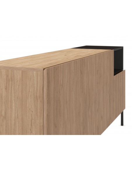 Aparador minimalista CAILIN 180 x 80, melamina carvalho e preto, pernas em metal