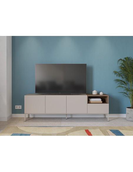 Móvel de TV de design CAILIN 180 x 55 melamina creme e carvalho, pernas em metal