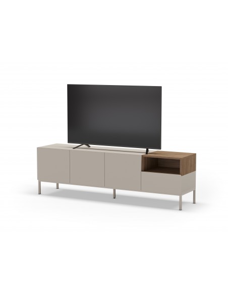 Mueble TV de diseño CAILIN 180 x 55 melamina crema y roble, patas de metal
